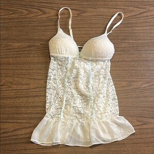 Linea Donatella NEW Small White Blue Teddy With Thong NWT Elegant Lace Chemise
